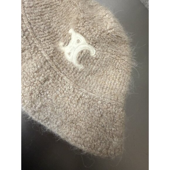 Celine Beige Wool & Alpaca Blend Bucket Hat With Embroidered Logo - Picture 3 of 9